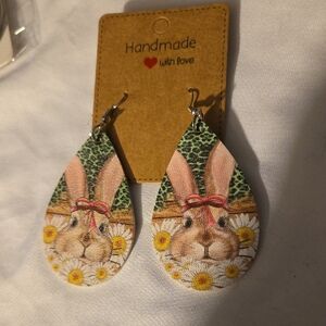 Handmade Bunny Earrings with Floral Design